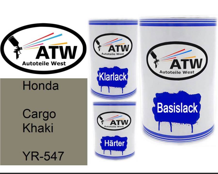 Honda, Cargo Khaki, YR-547: 500ml Lackdose + 500ml Klarlack + 250ml Härter - Set, von ATW Autoteile West.